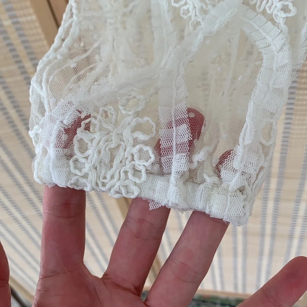 Zara white sheer lace boho long sleeve top, size Small